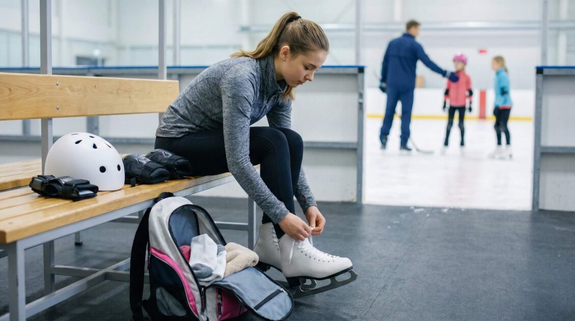 An image showing a girl beginner skater with her first lesson skating gear