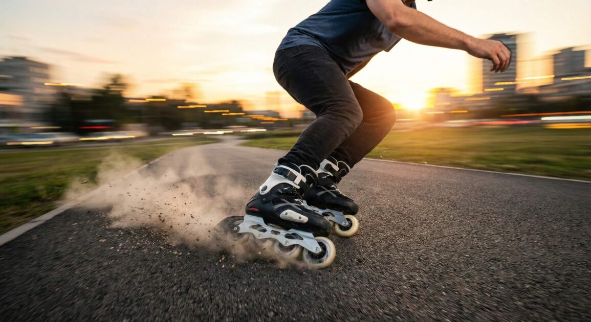 An image of a skater learning how to stop on skates