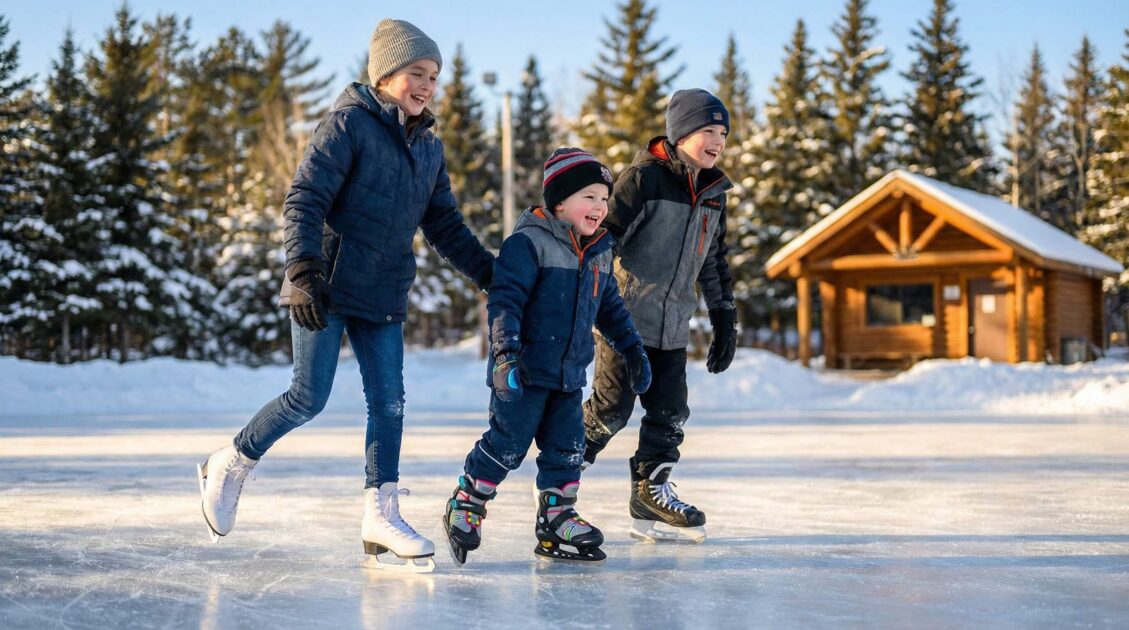 An image of kids enjoying ice skating on an ice pond