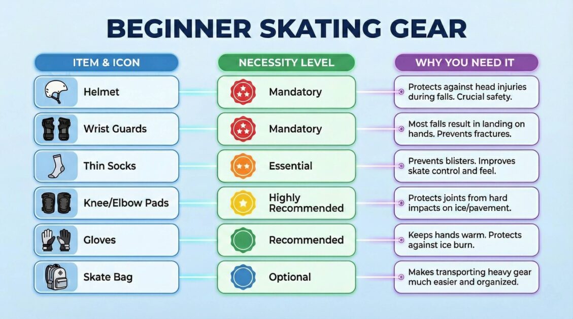 An image of a beginner skating gear checklist  