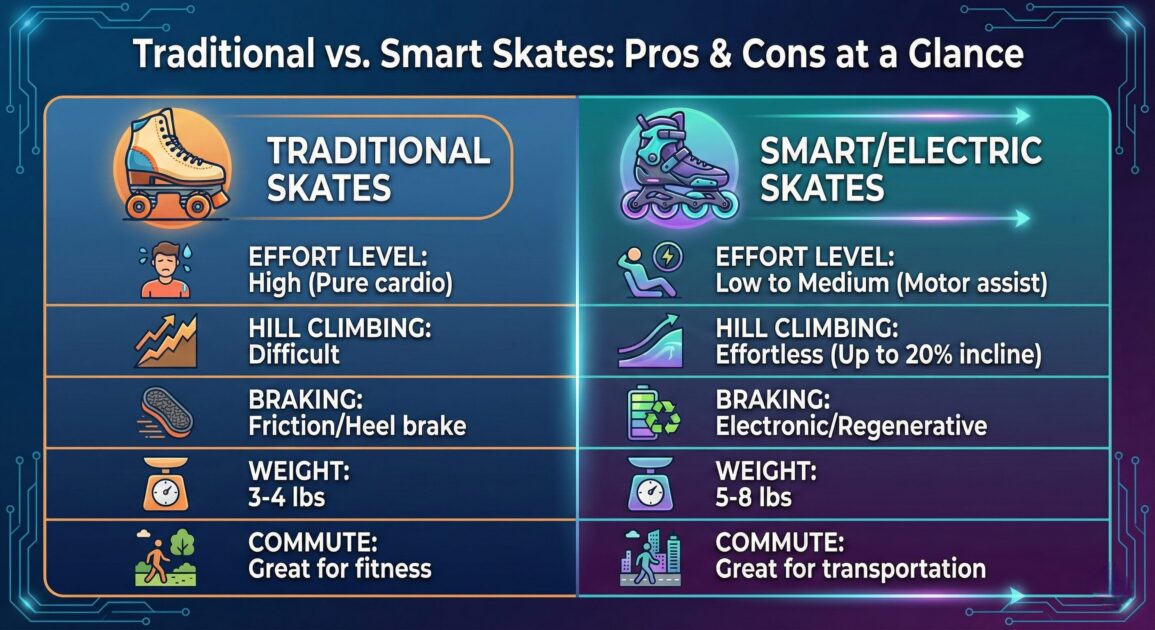 An infographic image showing the advantages of smart skates over traditional skates