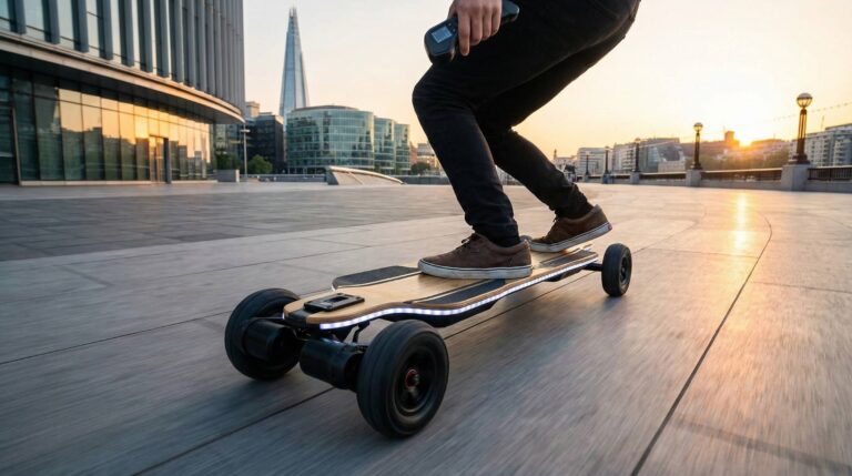 An image showing a skater on smart electronic skateboard