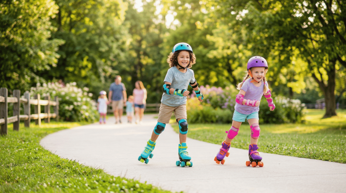 Kids skating on roller skates